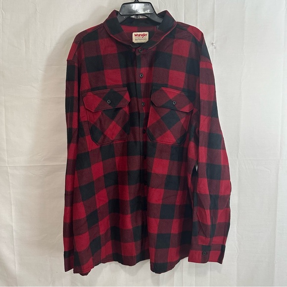 Wrangler Authentics Men Long Sleeve Heavyweight Red Black Plaid Fleece Shirt 2XL - Picture 2 of 9